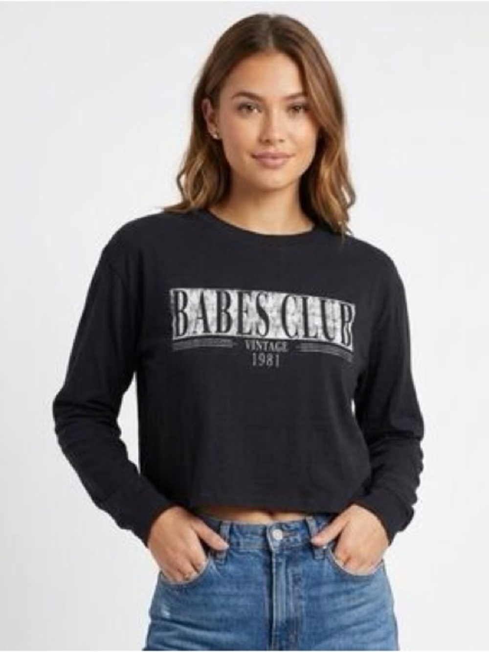 100% Cotton Brunette The Label Black "Babes Club" Long Sleeve Tee